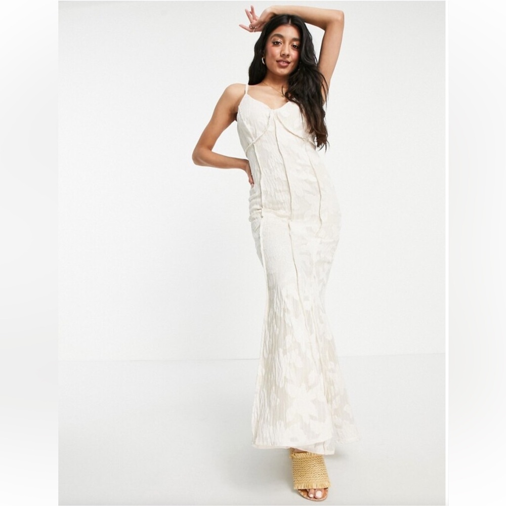 ASOS Just Me Satin Jacquard Maxi Dress in Cream Large